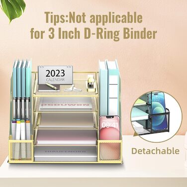 Настільний органайзер SUPEASY Grid з тримачем для файлів, 5-шаровий лоток для паперу та листів з тримачем для журналів, настільний органайзер та блок зберігання, золотистий