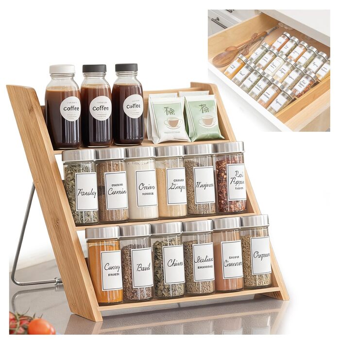 Бамбуковий органайзер для спецій універсальна вставка для спецій/банок/банок, не потребує свердління, нековзний