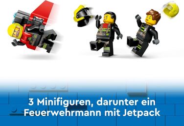 Пожежний літак LEGO City, пожежний набір з іграшковим літаком для дітей, будівельний набір з 3 фігурками пожежників та пожежним фоном, чудова ідея для подарунка для хлопчиків та дівчаток віком від 6 років 60413