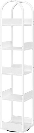 Обертова на 360 5-ярусна книжкова полиця, окремостояча полиця із захистом країв, 30 x 30 x 160 см, полиця для зберігання, для вітальні, кабінету, біла ABKBW3501