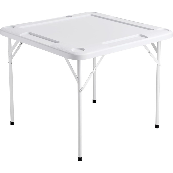 Стіл для маджонгу VEVOR, стіл доміно, складний картковий стіл для 4 гравців з 4 підставками для напоїв та 4 лотками для фішок, портативний ігровий стіл доміно з 1 набором доміно для маджонгу, покеру та головоломок, білий