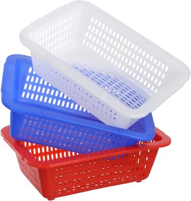 Набір пластикових кошиків для зберігання FUNSUEI з 24 предметів, маленькі кольорові кошики для зберігання, 3 кольори, маленькі пластикові кошики для зберігання та організації, синій, червоний, білий, 23 x 16 x 7 см