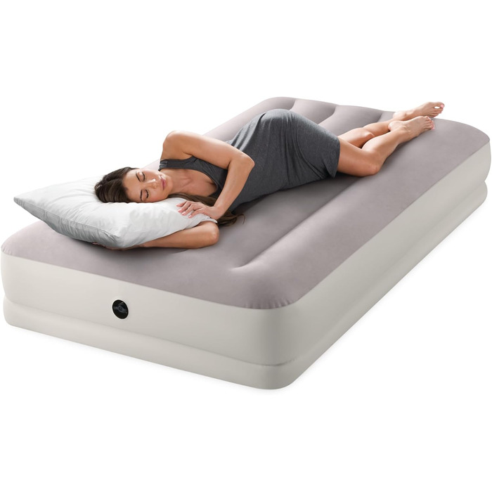 Надувний матрац Intex 64177E Dura-Beam Standard Prestige Mid-Rise Fiber-Tech розмір Twin повітряний насос Quickfill USB висота ліжка 30,5 см вантажопідйомність 136 кг, надувний матрац Twin