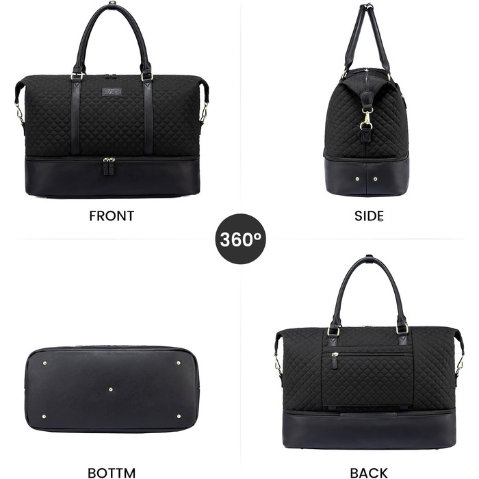 Жіноча дорожня сумка Sucipi, сумка для вихідних, сумка для лікарні, сумка для пологів, сумка для мами, велика водонепроникна спортивна сумка, дорожня сумка з відділенням для взуття та вологим відділенням для авіаподорожей, тренажерний зал, кемпінг, чорний