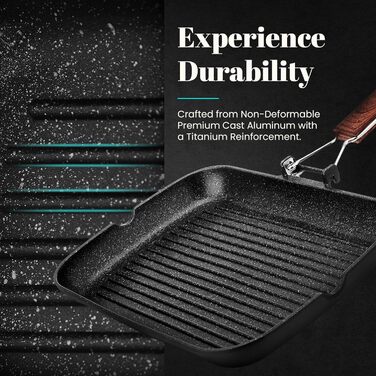 МИ ГОТУЄМО Титанова індукційна сковорода-гриль Ecochef, смугаста, 34 x 24 см, 5 шарів, Quantanium, Екологічно чиста, Без PFOA, Ков