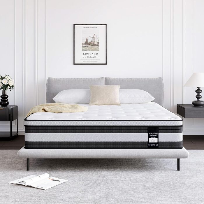 Матрац Inofia H3/H4 180200 28 см - 7-зонний пружинний матрац, пружинний матрац KhlNest у формі кишенькової платформи, сертифікований Oeko-Tex бочковий пружинний матрац у формі кишенькової платформи - 100 ночей пробного сну 180200 см