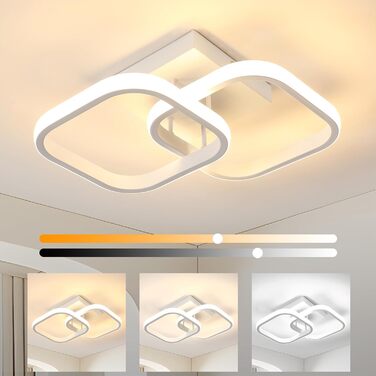 Стельовий світильник, світлодіодний стельовий світильник 18 Вт, сучасний креативний квадратний стельовий світильник 3000 K, стельові світильники для балконів, коридорів, гардеробів, спалень, ванних кімнат, білий