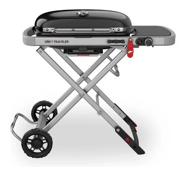 Газовий гриль Weber Traveler портативний складаний гриль на колесах з автоматичним замком кришки та вбудованим термометром, 1 пальник, ширина 111 см, площа гриля 2065 см, чорний (2026)
