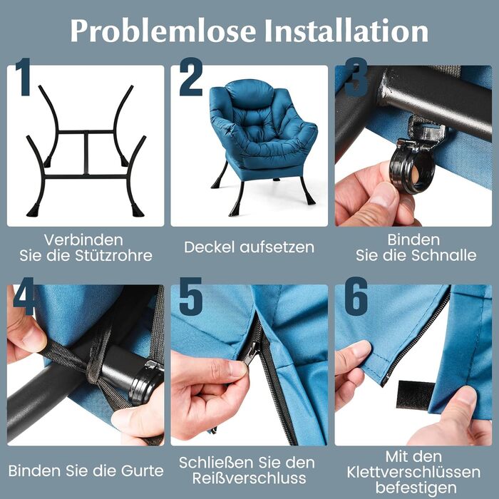 Крісло COSTWAY з підставкою для ніг, відкидне крісло з підлокітниками, бічною кишенею та підставкою для ніг, крісло для відпочинку, крісло для телевізора, крісло з відкидною спинкою для вітальні, спальні, офісу (синє) синє з підставкою для ніг