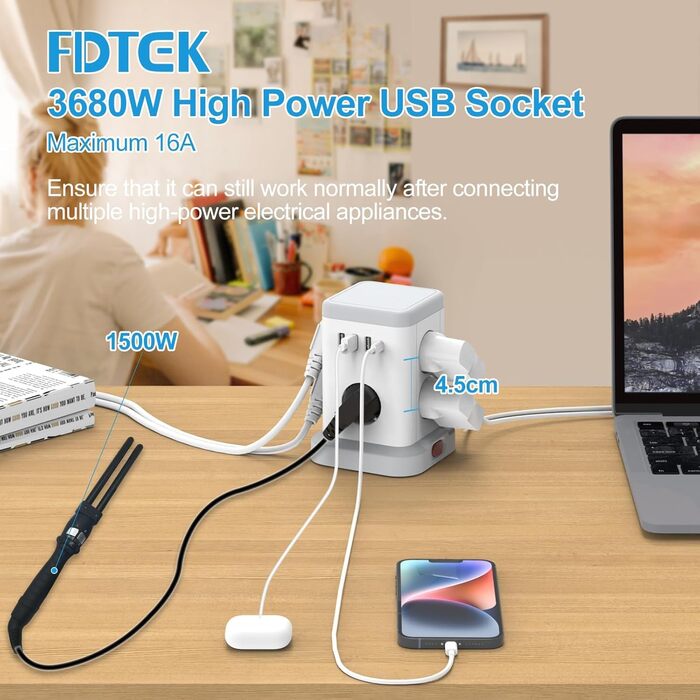 В 1 багаторазова розетка з USB, 7-контактний подовжувач живлення із захистом від перенапруги з 3 USB A та 1 USB C, багаторазова вилка з вимикачем, куб розетки з кабелем 2M, розподільна розетка USB C, 11
