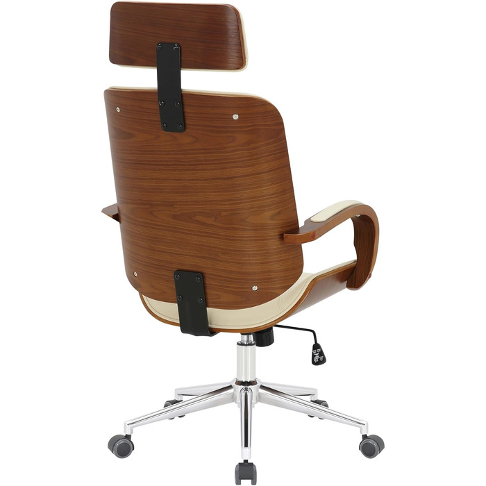 Офісне крісло CLP Dayton зі штучної шкіри, обертове крісло з підголівником, функцією гойдання, регулюванням висоти та функцією повороту на 360, колір горіх/кремовий