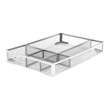 Органайзер для шухляд столу, металева сітка, органайзер для офісних шухляд з 5 відділеннями, коробка для зберігання на столі, для дому, шкільного приладдя, 31,9 x 21,6 см (сріблястий)