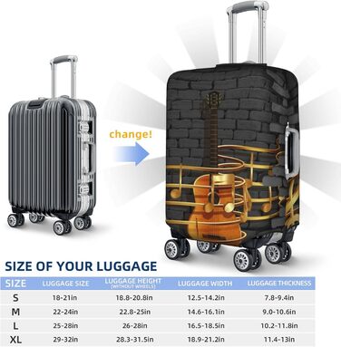 Чохол для валізи з принтом гітари TOMPPY, еластичний, що миється, захисний, антиподряпний, підходить для валіз розміром 18-32 дюйми, чорний, розмір L