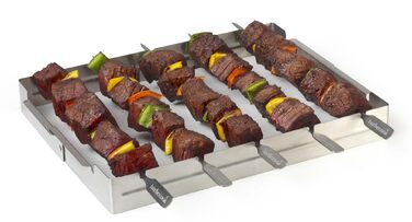 Універсальний тримач для шашлику Barbecook з 5 нержавіючими шампурами, аксесуар для гриля, матовий, придатний для миття в посудомийній машині