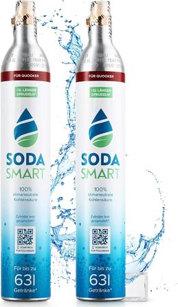 Балон CO2 преміум-класу SodaSmart для виробника газованої води Quooker Наповнений 425 г вуглекислого газу 25 г додатково для більш ніж 60 л Балон з вуглекислим газом як резервний пакет