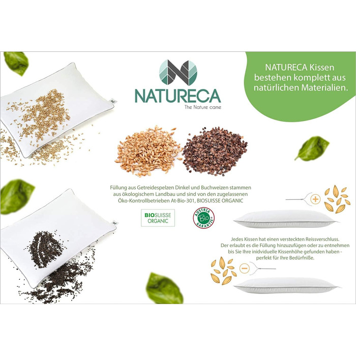 Подушка зі спельти 40x80 см, ортопедична подушка для підтримки шиї від болю в шиї, подушка для сну на боці, чохол 100 бавовна, подушка для шиї з наповнювачем з лушпиння спельти для спокійного сну, 40 x 80 см