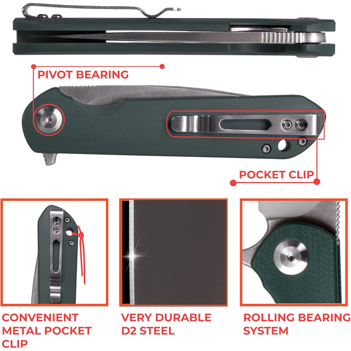 Кишеньковий складаний ніж D2 сталеве лезо 75мм G10 нековзна ручка з кліпсою Кемпінг Полювання Риболовля Відкритий EDC ніж 175мм 72
