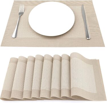 Ткані серветки Набір з 8 вінілових термостійких серветок, які можна мити 45 см * 30 см, бежевий Набір з 8 серветок бежевий