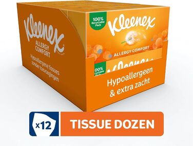 Коробка косметичних серветок Kleenex Allergy Comfort, носові хустинки для алергіків, 12 коробок 56 паперових носових хусток, 3-шарова, гіпоалергенна, оптова упаковка 672 шт. и (1 упаковка)