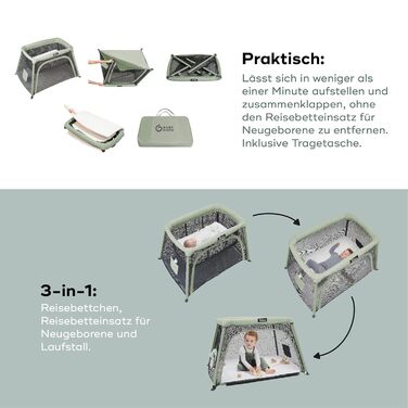 Дорожнє ліжечко Babymoov Moov & Comfy 3-в-1 для немовлят та малюків - до 20 кг, з двома рівнями, приліжкове ліжечко для новонароджених