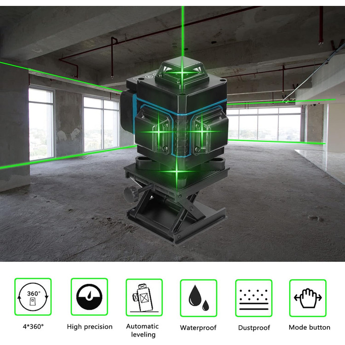 Поперечний лазер Weytoll зі штативом, лазерний рівень 16 Line Laser Level IP54 рівень, акумулятор 2400mAh*2, з телескопічним штативом для укладання плитки для підлоги, поперечний лазер з рівнем (синій)