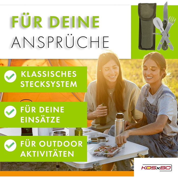 Набір столових приборів з нержавіючої сталі для кемпінгу з 6 предметів, сріблясто-зелений, 2 шт.