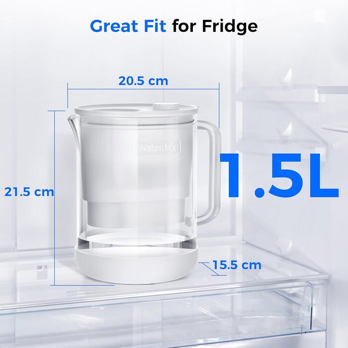 Глечик з фільтром для води, 1,5 л глечик з фільтром для води з фільтром на 3 місяці, сертифіковано NSF 53&42&372, зменшує кількість PFOA/PFOS, хлору, кадмію, міді, ртуті, WD-PT-72W