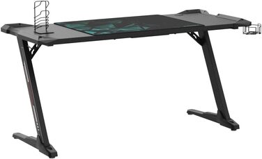 Ергономічний ігровий стіл Eureka 153 60 см, великий ігровий письмовий стіл зі світлодіодним підсвічуванням, ігровий ПК-стіл на карбоновому волокні