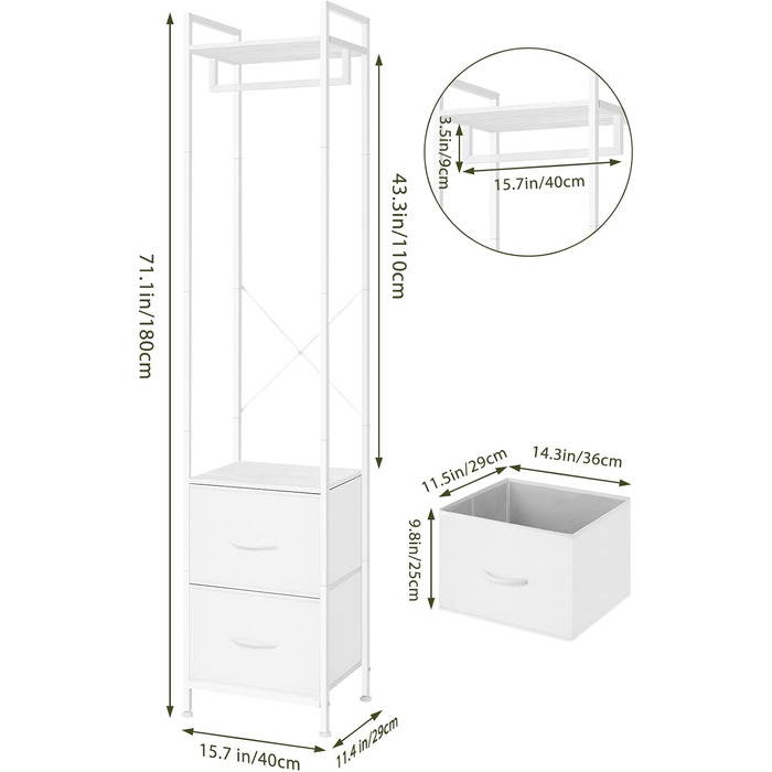 Окремостояча, міцна металева вішалка для одягу з 2 полицями для взуття, мінімалістичний дизайн, компактна підставка для одягу для спальні/дому - біла