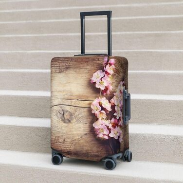 Чохол для валізи Квітучий пірїнок з принтом на деревяній текстурі, еластичний захист від подряпин та пилу, чорний, розмір 85 см