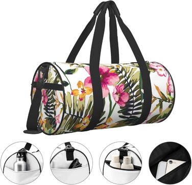Спортивна сумка, дорожня сумка, акварельний принт, квітковий візерунок, сумка для подорожей на вихідні, чорна, універсальний розмір