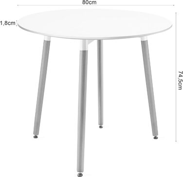 Обідній стіл Home Collective, круглий білий обідній стіл з ніжками з натурального бука, діаметр 80 см, сучасний та ергономічний дизайн для кухні, їдальні, вітальні, міцна стільниця з МДФ, 80 см, білий/натуральний