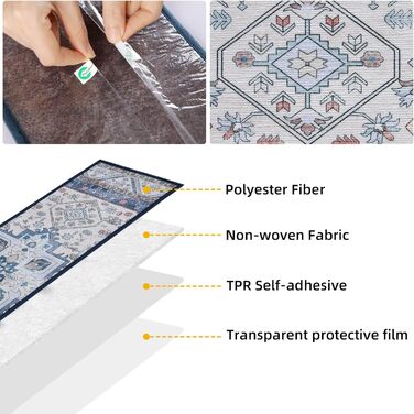 Килимки для сходів YISUN з принтом 65x20 см, знімні та миючі протиковзкі килимки, самоклеючі килимки для сходів, килимки для сходів в приміщенні, для кухні, спальні, дітей, людей похилого віку, собак, синього кольору