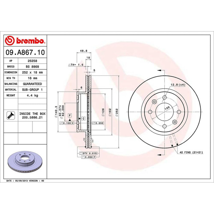 Гальмівні диски Brembo 09.A867.10 комплект (пара)