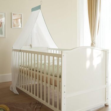 Дитяче ліжко roba 70x140 см Woodland Buddies Дитяче ліжко-трансформер з аксесуарами Вкл. матрац, балдахін та комплект постільної білизни 100x135 см Білий/Зелений Для немовлят та малюків Білий / Woodland Buddies