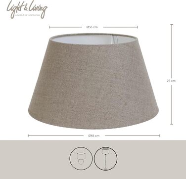 Абажур Dark Linen від Light & Living - 45 х 35, висота 25см, під розетку Е27 - Непрозорий сірий з білою внутрішньою підкладкою - Круглий абажур для настільних і підлогових ламп