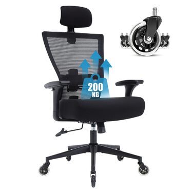 Офісний стілець Bosmiller 200 кг, ергономічний стілець XXL, обертовий стілець з 3D-підлокітниками, регульованим підголівником, крісло керівника, сітчастий офісний стілець, сірий