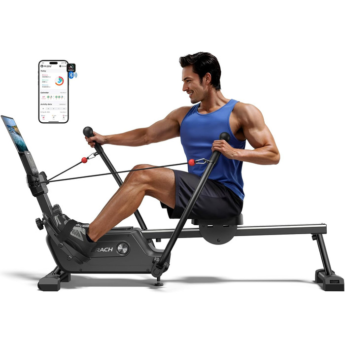 Гребний тренажер MERACH для домашнього використання, інноваційне подвійне весло з кількома режимами тренувань, тренування всього тіла з додатком MERACH, понад 1000 чемпіонських трас, імітує справжнє веслування