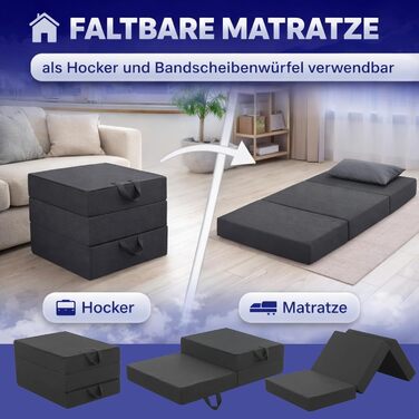 Розкладний матрац для гостей Arensberger Amalia 90x200 см 16 см надтовстої гелевої піни NANOCELL Матрац-кушетка та підлога Складаний матрац із сумкою для перенесення Ліжко для кемпінгу та подорожей 90 x 200 см