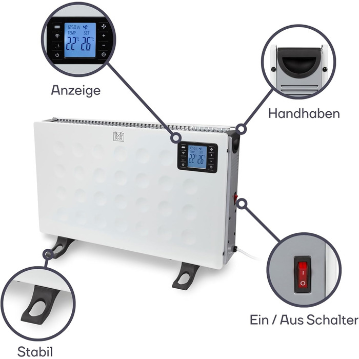 Розумний конвекторний обігрівач Perel потужністю 2000 Вт з 3 режимами нагріву, термостатом, IP20, захистом від перегріву, портативний з пультом дистанційного керування та застосунок Tuya, для приміщень об&39ємом до 60 м