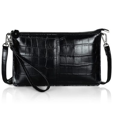 Стильна жіноча сумка-клатч на зап'ястя з натуральної шкіри Befen. Невеликий кросбоді з RFID-захистом та відділеннями для карток, чорний колір, імітація шкіри крокодила