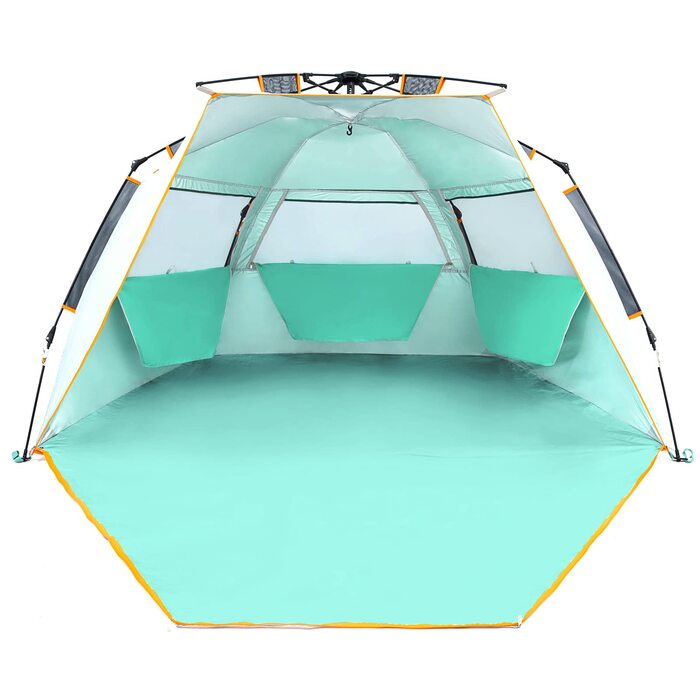 Пляжний намет WolfWise з функцією швидкого встановлення для 3-4 осіб захист від ультрафіолету 50, водовідштовхувальний, приватний простір із дверима на блискавці та сітчастими вікнами, портативний пляжний намет для сім&39ї та кемпінгу, м&39ятно-зелений, 3
