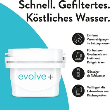 Глечик для фільтра для води Aqua Optima Liscia & 6 картриджів для фільтра для води на 30 днів Evolve, обємом 2,5 л, для зменшення мікропластику, хлору, вапняного нальоту та забруднень, білі