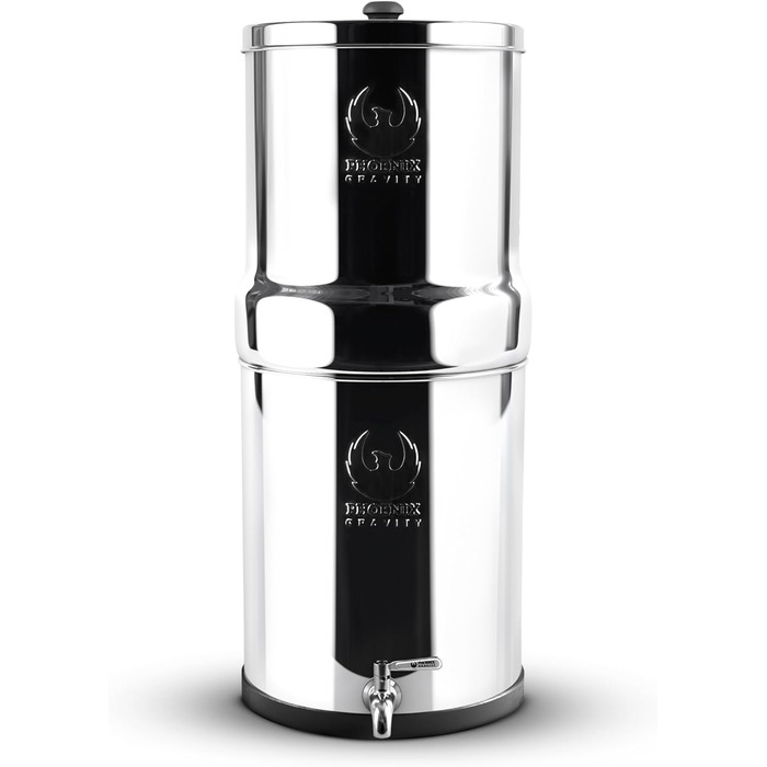 Фільтр для питної води Phoenix Gravity 6 літрів із самопливом із нержавіючої сталі з 2 картриджами Phoenix Carbon для води, кран із нержавіючої сталі