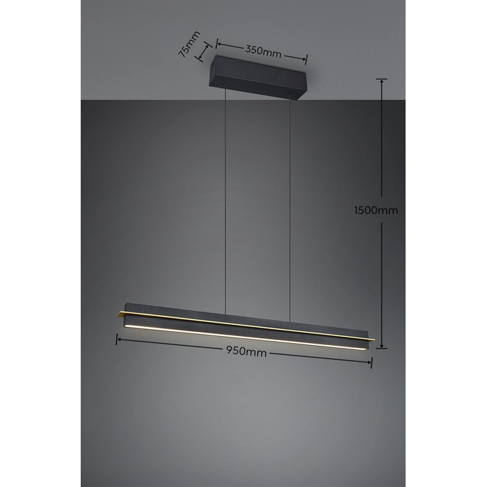 Стеля LED-підвіс Trio Leuchten Emerson 346710180, матовий чорний/золотий метал, 22 Вт LED, регульована висота, плавне налаштування кольору світла, 4-позиційний сенсор