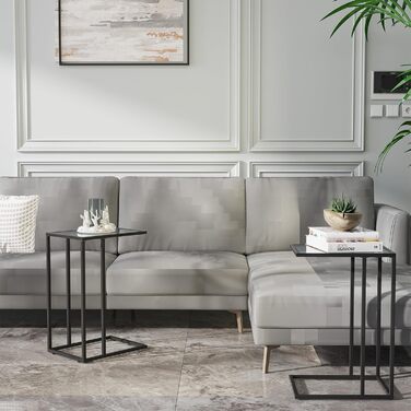 С-подібний приставний столик, комплект з 2 приставних столиків до дивана, журнальний столик, маленький столик, столик до дивана, тумбочка біля ліжка, бічний столик, столик для ноутбука, столик до дивана, скло, чорний (2 шт.)