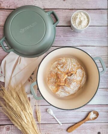 Чавунна емальована каструля Mahlzeit 6,9 л м'ятна, кругла чавунна каструля з кришкою та 2 ручками традиційна чавунна каструля, ема