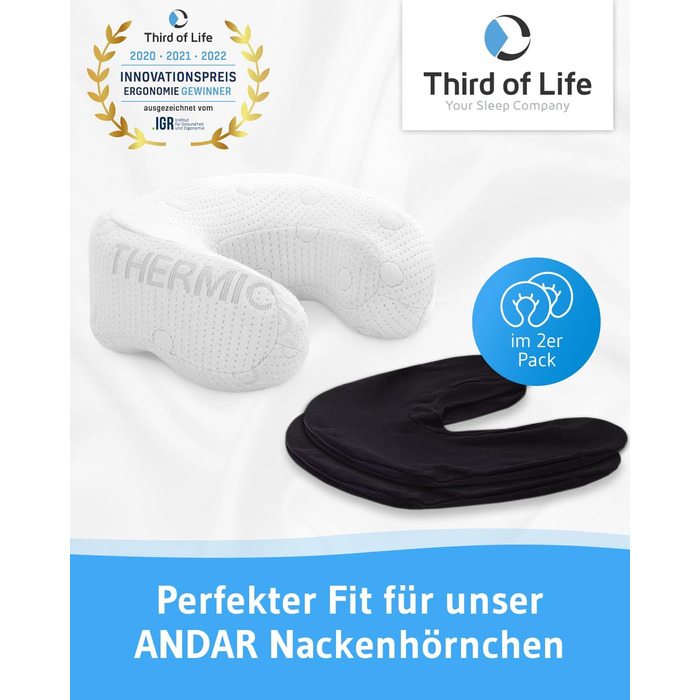 Чорна наволочка, подвійна упаковка, ідеально підходить для подушок для шиї ANDAR, бавовна Mako (подвійний трикотаж), не мнеться та можна сушильною машиною, 2 наволочки на блискавці, сертифіковано Oeko-Tex