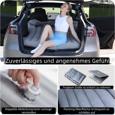 Автомобільний матрац, надувний матрац, підходить для Tesla Model Y, позашляховик, багажник, заднє сидіння, надувний матрац, кемпінговий автомобільний надувний матрац з насосом, складний автомобільний матрац для поїздок на природу (сірий)