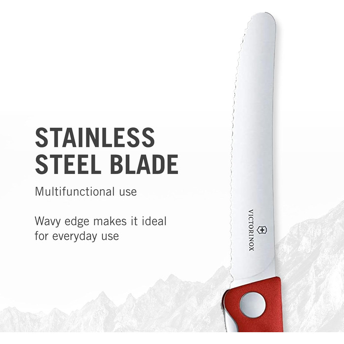 Туристичний ніж, Пікнік, Гостре лезо, Зубчастий край, 11 см, Міцна пластикова ручка, Нержавіюча сталь, Червоний Червоний Одинарний